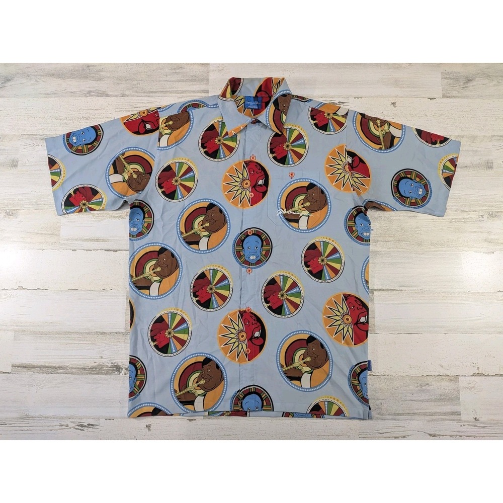 Vintage Platinum Fubu Shirt Mens Large Fat Albert Montage Button Up Blue 90s